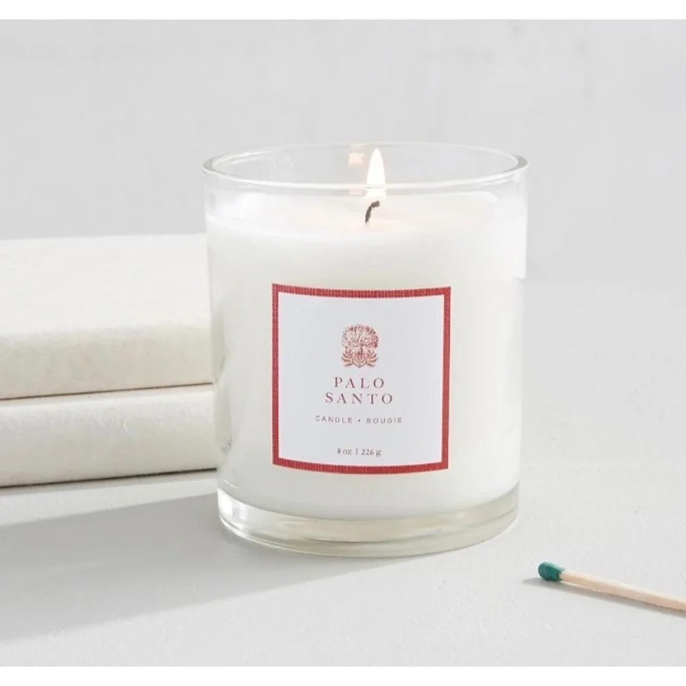Pottery Barn Palo Santo Scented Soy Candle 8oz Glass Jar 40hr